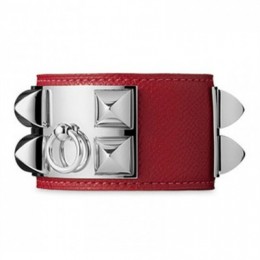 Hermes Collier de Chien Red Bracelet With Silver